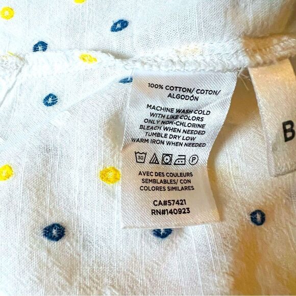 Loft Top Blouse White Blue Yellow Cotton Embroidered Size M - Picture 5 of 5